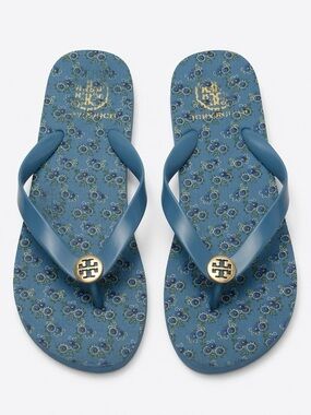 Tory Burch Blue Floral Jelly Flip Flops Size 9